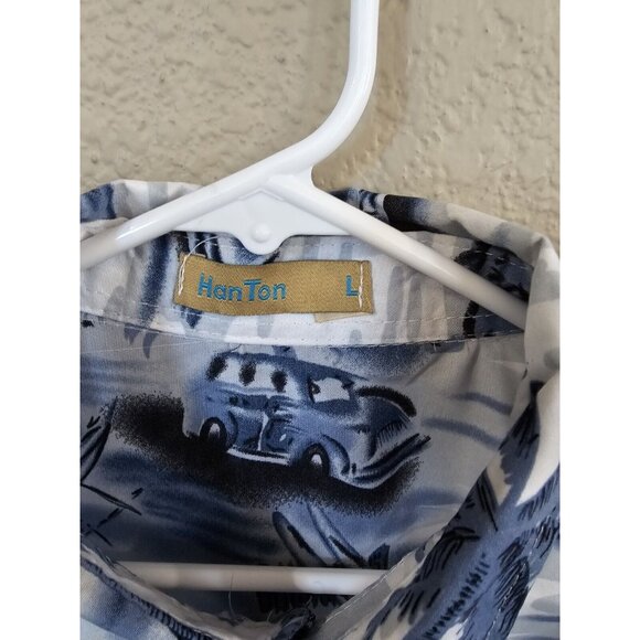 Han Ton  Blue Tropical Hawaiian Shirt Men's Large Palm Trees Cruiser Beach - Picture 3 of 6